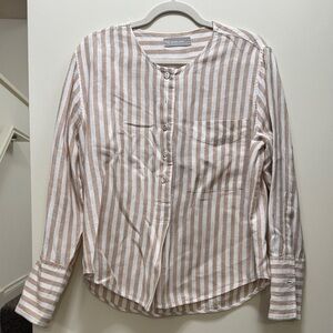 Everlane Striped Blouse in White and Tan